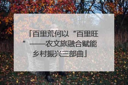 百里荒何以“百里旺”——农文旅融合赋能乡村振兴三部曲