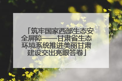 筑牢国家西部生态安全屏障——甘肃省生态环境系统推进美丽甘肃建设交出亮眼答卷