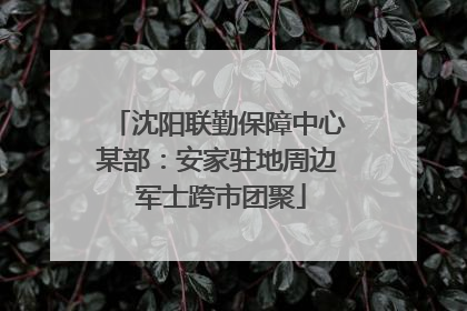 沈阳联勤保障中心某部：安家驻地周边 军士跨市团聚