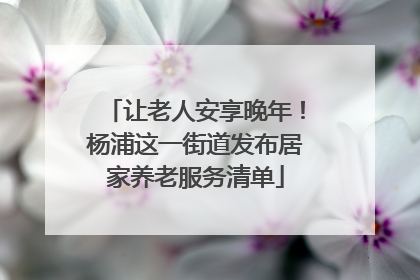 让老人安享晚年！杨浦这一街道发布居家养老服务清单